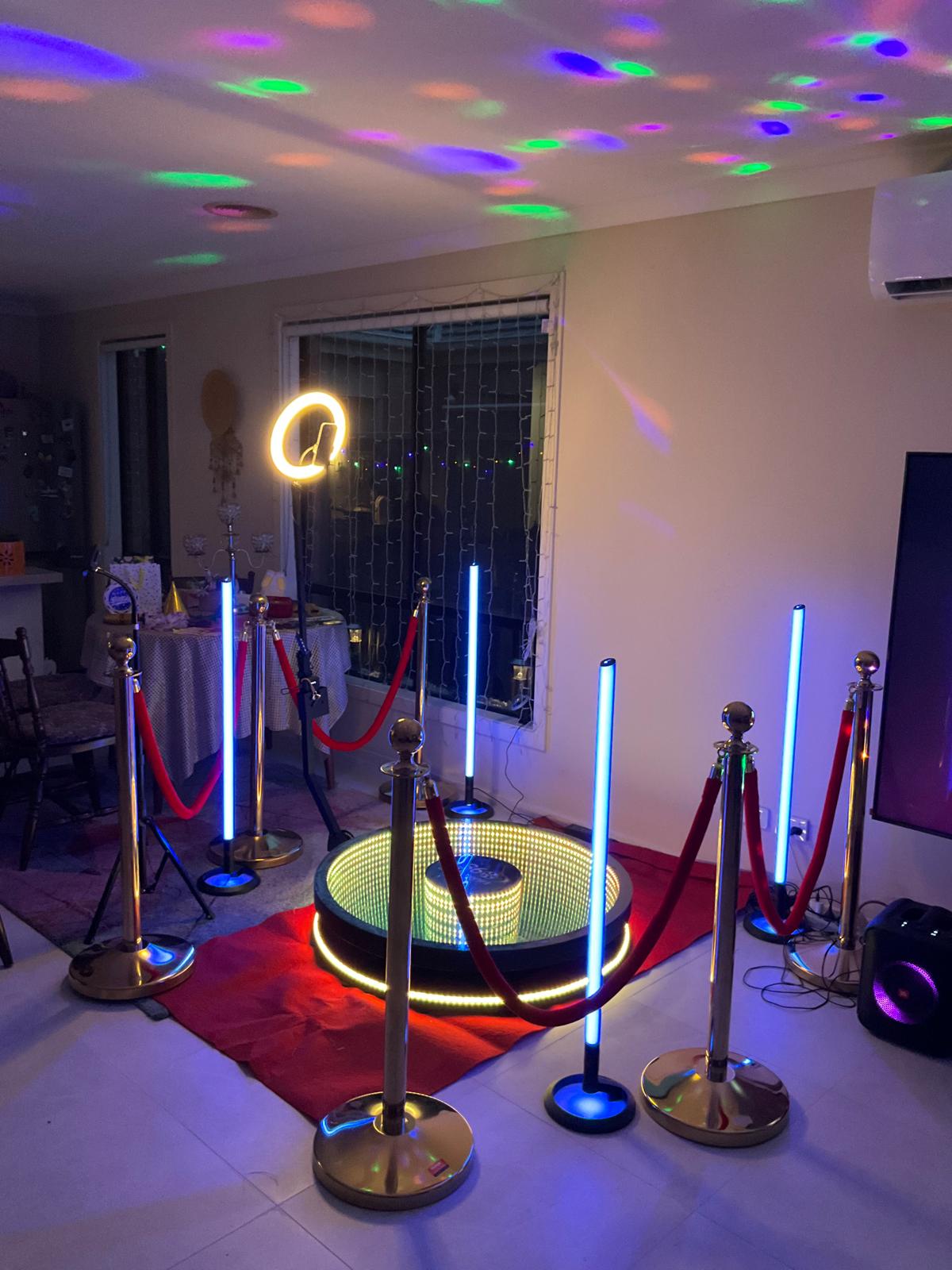 Home celebration 360 booth with disco lighting